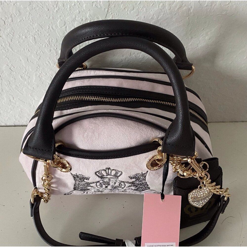 Juicy Couture Classic Scottie Dogs Satchel Crossbody Chiffon Pink With Card Case - Picture 7 of 16